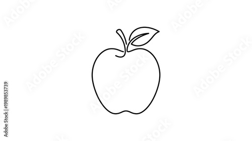A simple line drawing of an apple with a leaf on a white background 