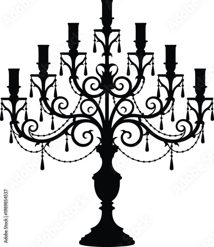 Black ornate candelabra with seven candle holders candlestick