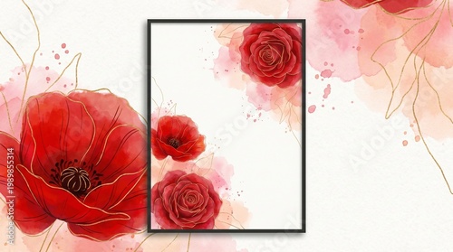 Crimson Blooms in Golden Frame