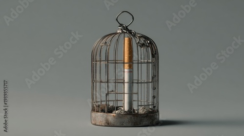 Symbolic Representation of Addiction with a Cigarette Locked in a Cage