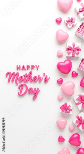 Happy mother's day decorations with gifts and hearts
