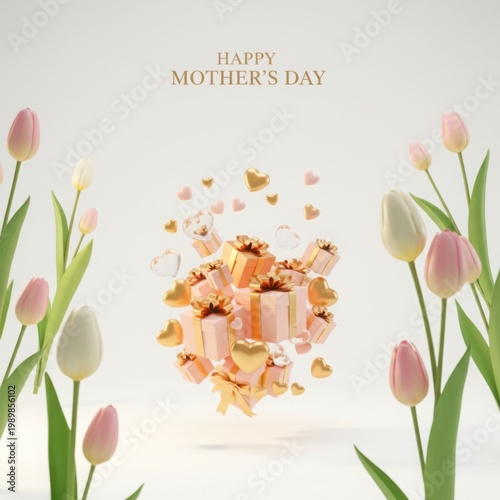 Mother's day gifts with tulips and hearts