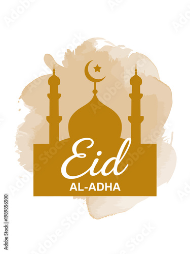 Eid alAdha celebration with mosque silhouette and crescent moon on abstract background