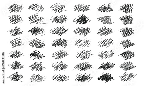 Hand drawn scribble lines in various shades of black on white background