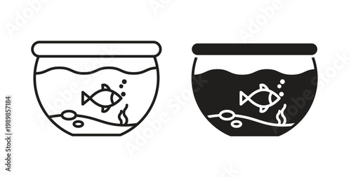 Fish bowl icon line style collection. Simple black solid icons