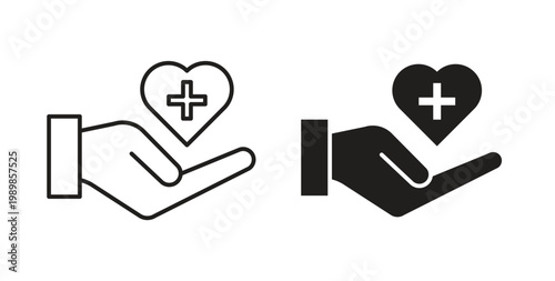 Health insurance icon line style collection. Simple black solid icons