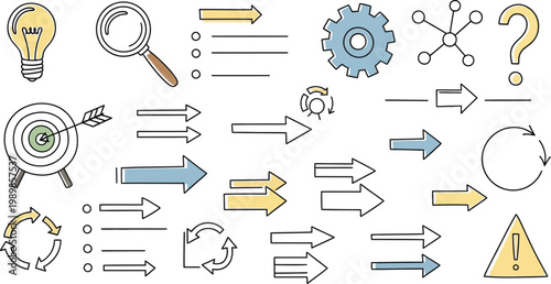 Collection of doodle style icons representing ideas concepts and problem solving