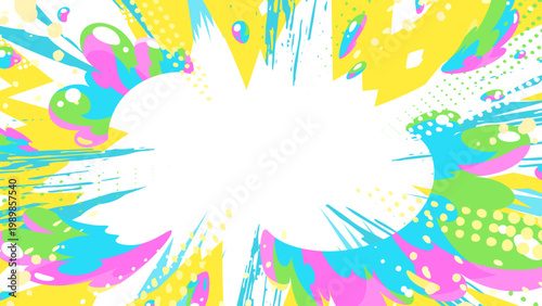 カラフルでポップな水の爆発の背景イラスト_白_16:9