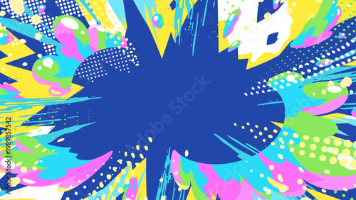 カラフルでポップな水の爆発の背景イラスト_青_16:9