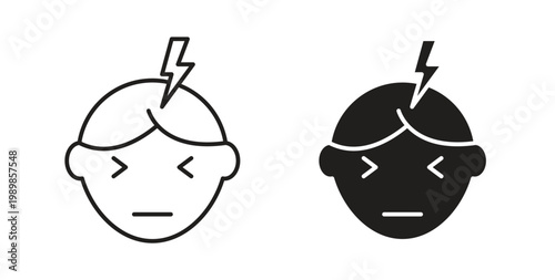 Headache icon line style collection. Simple black solid icons