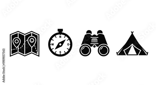 Camping travel planning adventure icons.