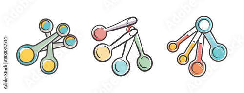 Colorful measuring spoons vector set, kitchen utensil icons, baking tool illustrations