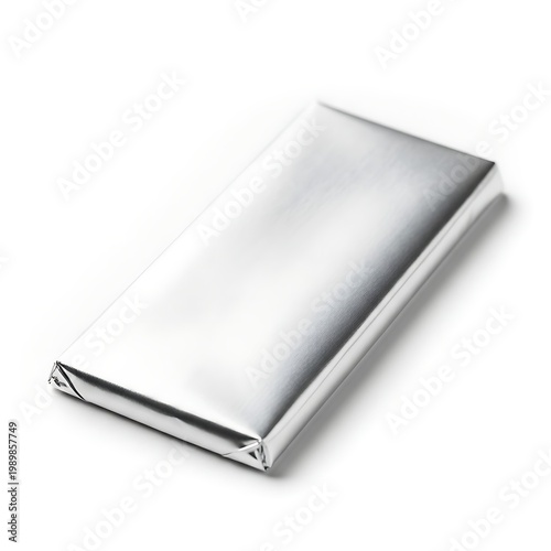 Shiny metallic foil wrapper resting on a plain background