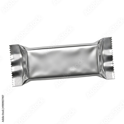 A single silver foil-wrapped rectangular snack bar placed against a plain background.