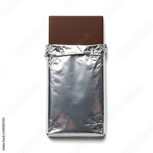 Foil-wrapped chocolate bar with a visible dark chocolate top layer