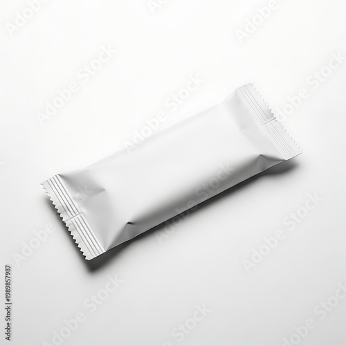 A single sachet of white powdered substance resting on a plain background.