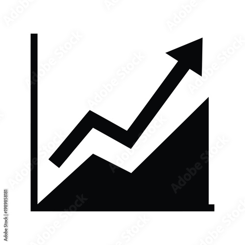 Financial graph showing rising trend with upward arrow on black background vector illustration.