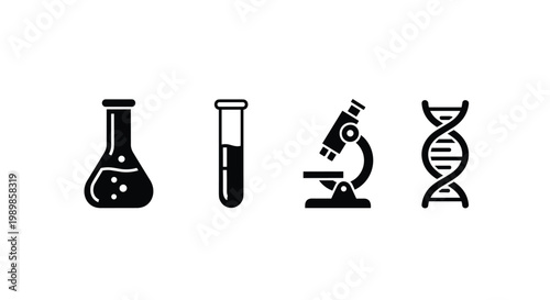 Science laboratory equipment and icons.