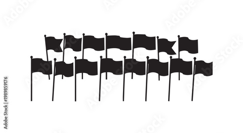 Group of waving flag silhouettes on poles for competition sports celebration and national events vector graphic collection.