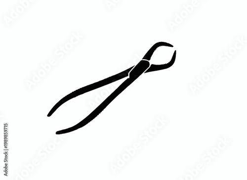Dental Tool's Silhouette: A minimalist black silhouette of dental forceps isolated, exuding precision and the essence of dentistry.