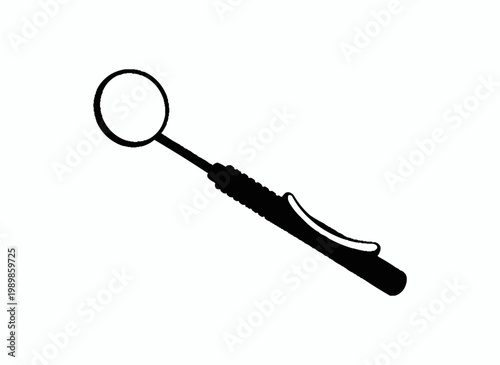 Medical Tool: A monochrome depiction of a dental mirror, a vital tool in dental examination, captured against a clean and simple backdrop.