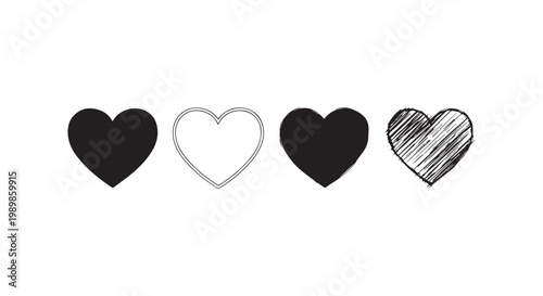 Hearts collection love symbols valentine romantic feeling affection relationship emotion heart shapes outline filled sketchy solid.
