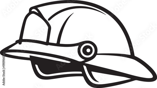 European Firefighter Helmet Line Drawing Safety Equipment Symbol Minimal Vector Illustration