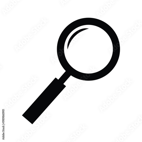 Magnifying glass icon silhouette for search and investigation concept.