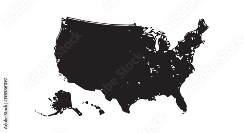 Map of United States of America including Alaska with clear outline representing national geography and territory.