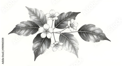 tea plant, tea leaves, botanical illustration, hand drawn plant, tea branch, herbal plant, organic leaves, nature sketch, black white drawing, vintage botanical, plant illustration, leaf design, garde