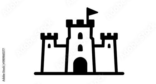 castle, medieval, fortress, tower, wall, architecture, building, line, minimalist, outline, black, white, icon, kingdom, historic, design, classic