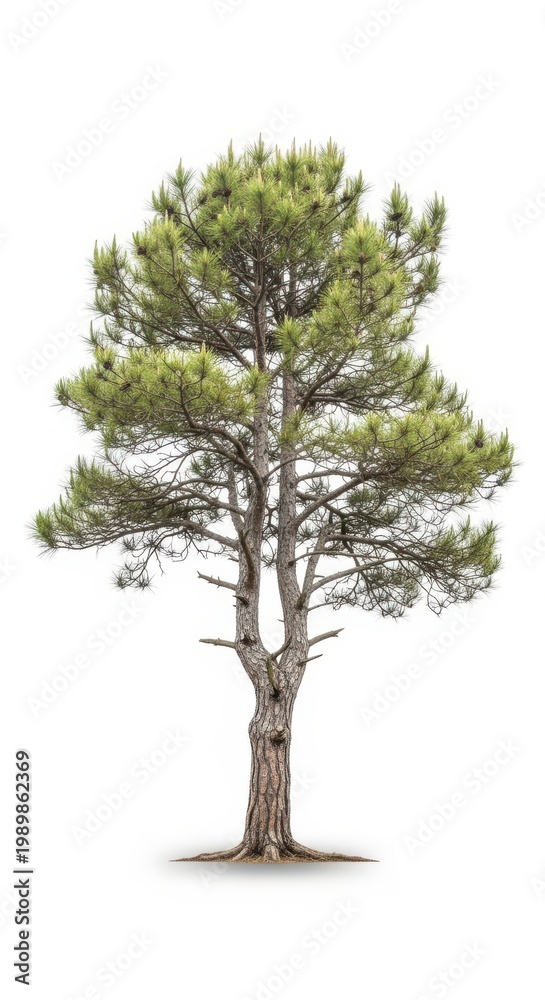 Obraz premium Lone Pine Tree Isolated on White Background, Evergreen Conifer