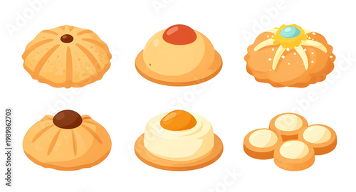 cookies, biscuit, round, dessert, sweet, food, snack, baked, chocolate, sugar, treat, bakery, tasty, vector, illustration, design, simple