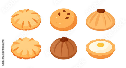 cookies, biscuit, round, dessert, sweet, food, snack, baked, chocolate, sugar, treat, bakery, tasty, vector, illustration, design, simple