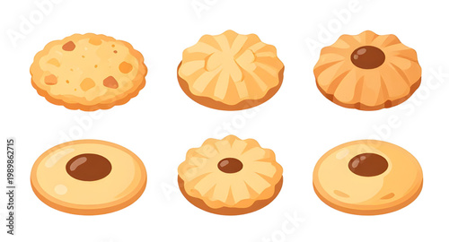 cookie set, round cookies, biscuit collection, sweet dessert, baked cookies, chocolate chip cookie, sugar cookie, bakery treats, snack food, dessert illustration, food vector, cookie icons, pastry des