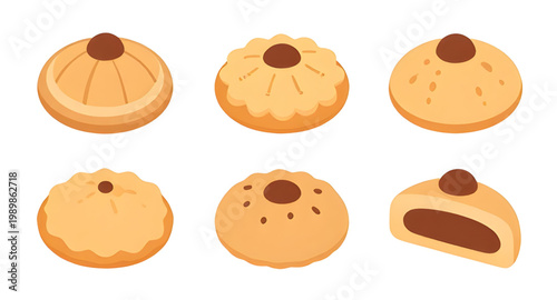cookie set, round cookies, biscuit collection, sweet dessert, baked cookies, chocolate chip cookie, sugar cookie, bakery treats, snack food, dessert illustration, food vector, cookie icons, pastry des
