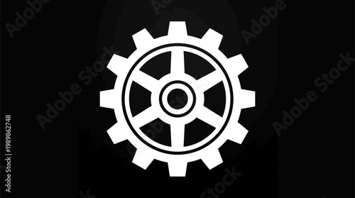 A white gear illustration on a black background, showcasing industrial design and technology.