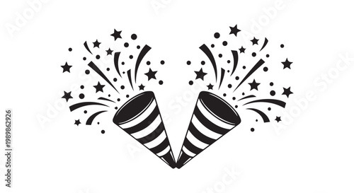 Party popper confetti explosion illustration with stars and circles for celebration event greeting card and festive posters.