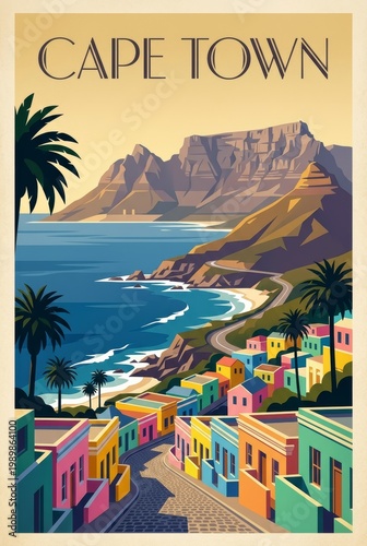 Cape Town South Africa Travel Poster Vibrant Cityscape