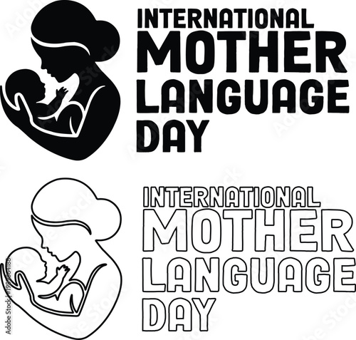 International Mother Language Day Vector Black Logo Banner Typography Design