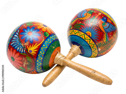 Two colorful maracas on transparent background