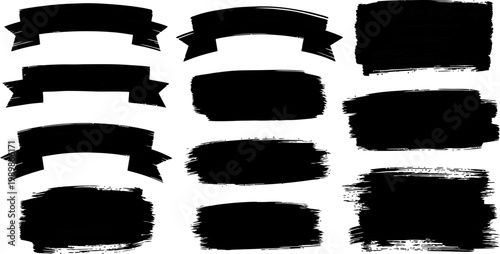 set of black grunge banners and rectangles for text and labels  web graphic design elements