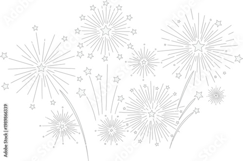 line drawing of fireworks exploding in the air with stars  festive holiday decoration