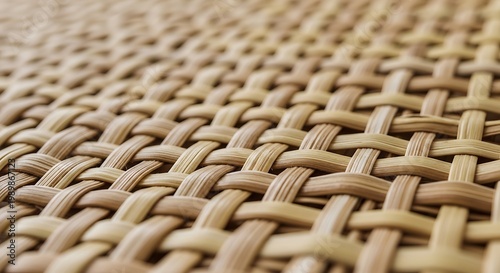 Angled Close-up of Natural Woven Rattan Texture with Selective Focus