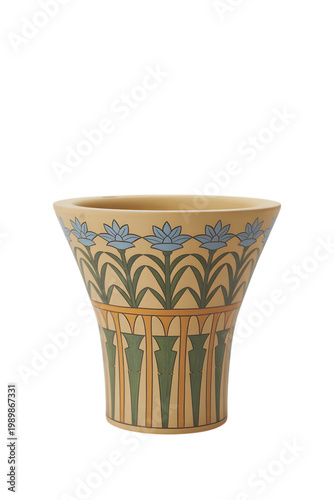 Decorative ceramic planter vase with blue floral pattern isolated on transparent background