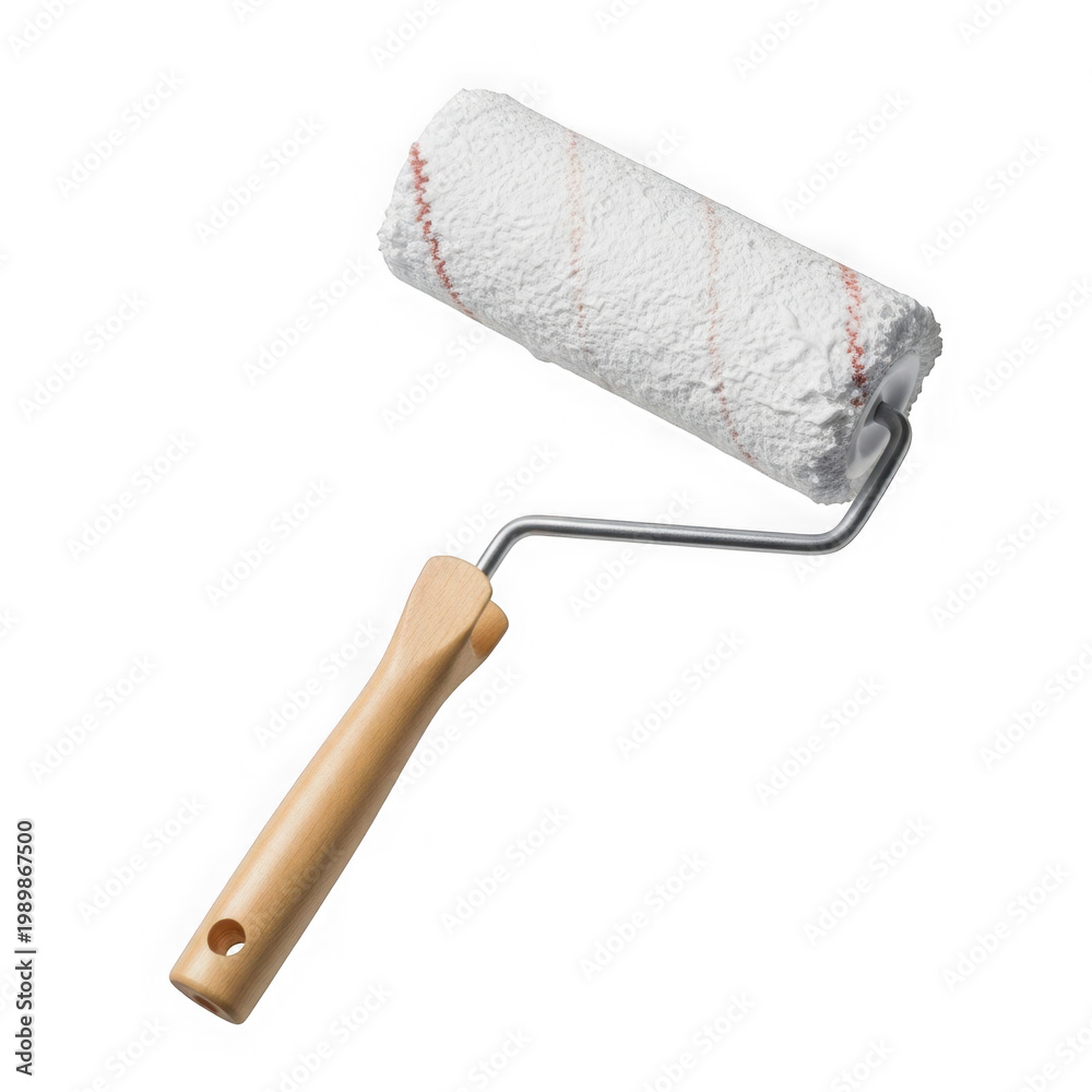Obraz premium A paint roller with a wooden handle for wall painting tasks