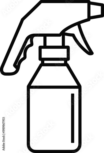 spray bottle icon, cleaning tool illustration, minimal line design, household sanitizer symbol, liquid dispenser concept, simple flat vector graphic, hygiene equipment style