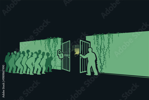 Initial Public Offering IPO Concept with Private Greenhouse Opening to Public Crowd Representing Transition from Private to Public Company Illustration