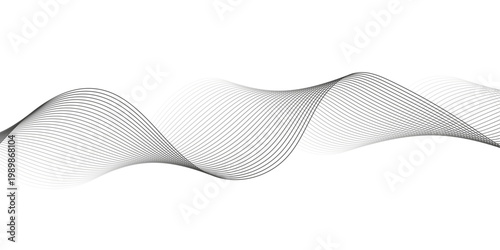 Black and white vector waves on white background. Editable stroke.