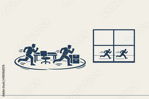 Internal Competition Problem Concept with Employees Running in Circles While External Competitors Move Forward Representing Inefficiency in Business Illustratio